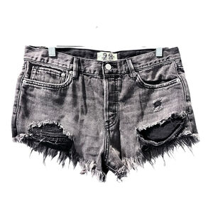 We The Free People Black Distressed Denim Jean Shorts Size 28 Western Casual